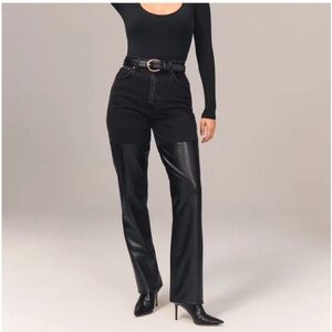 Abercrombie & Fitch The '90s Straight Ultra High Rise Black Jeans Leather Panel